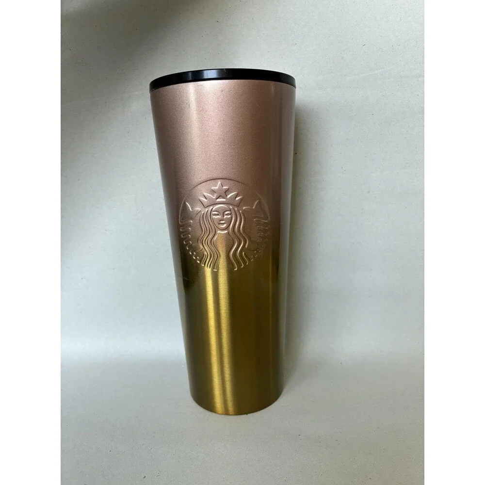 Starbucks Tumbler 24oz Gold Rose Gold Ombre Stainless Travel Cold Cup NO STRAW